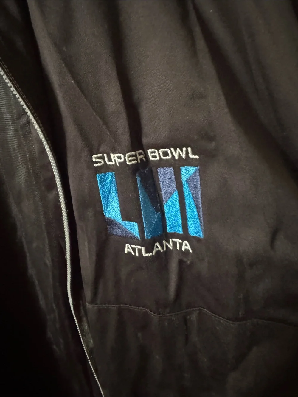 Antigua Black Jacket with Blue Super Bowl LIII Atlanta Logo